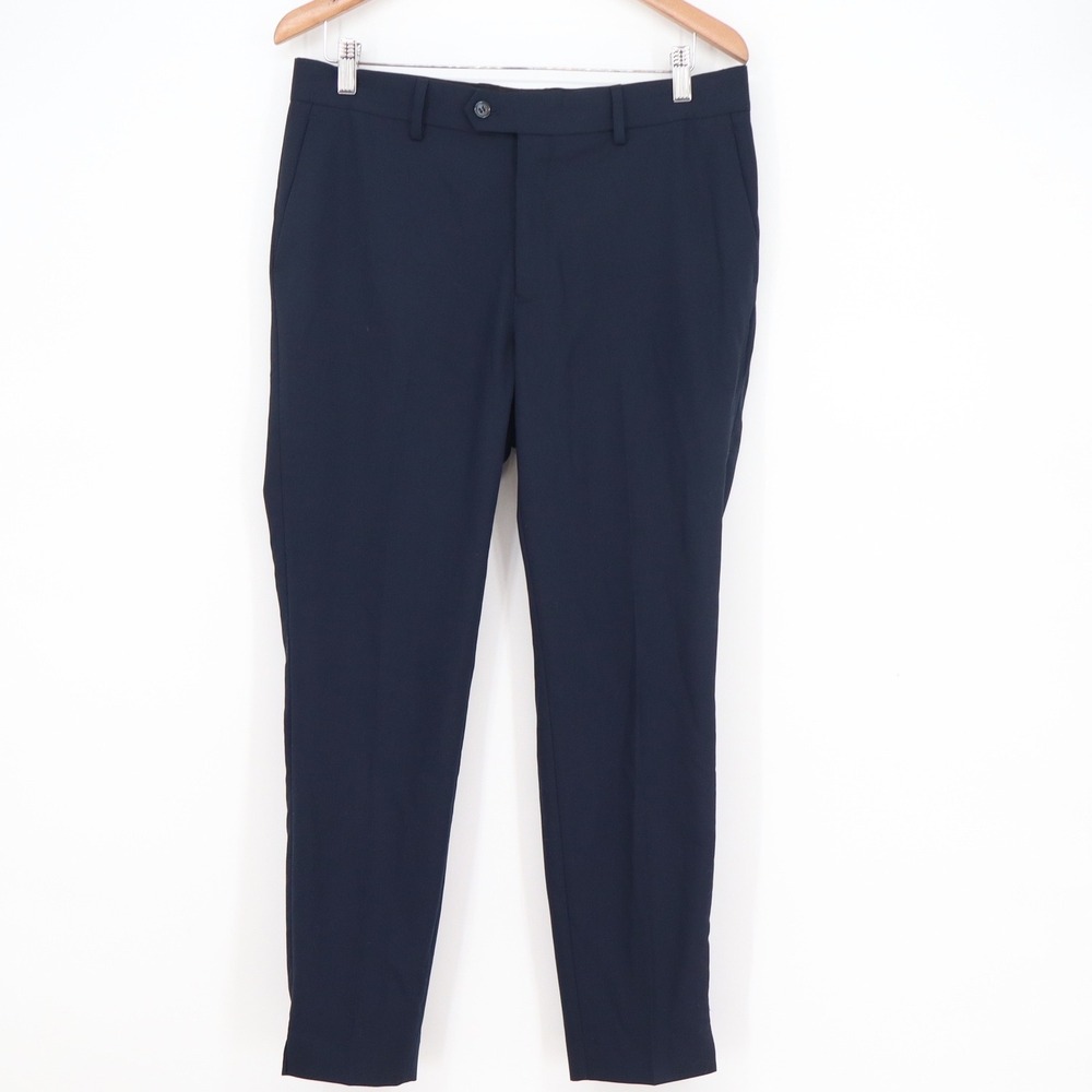 SuitShop Navy Blue Dress Pants Mens Flat Front Formal Trousers 34x27
